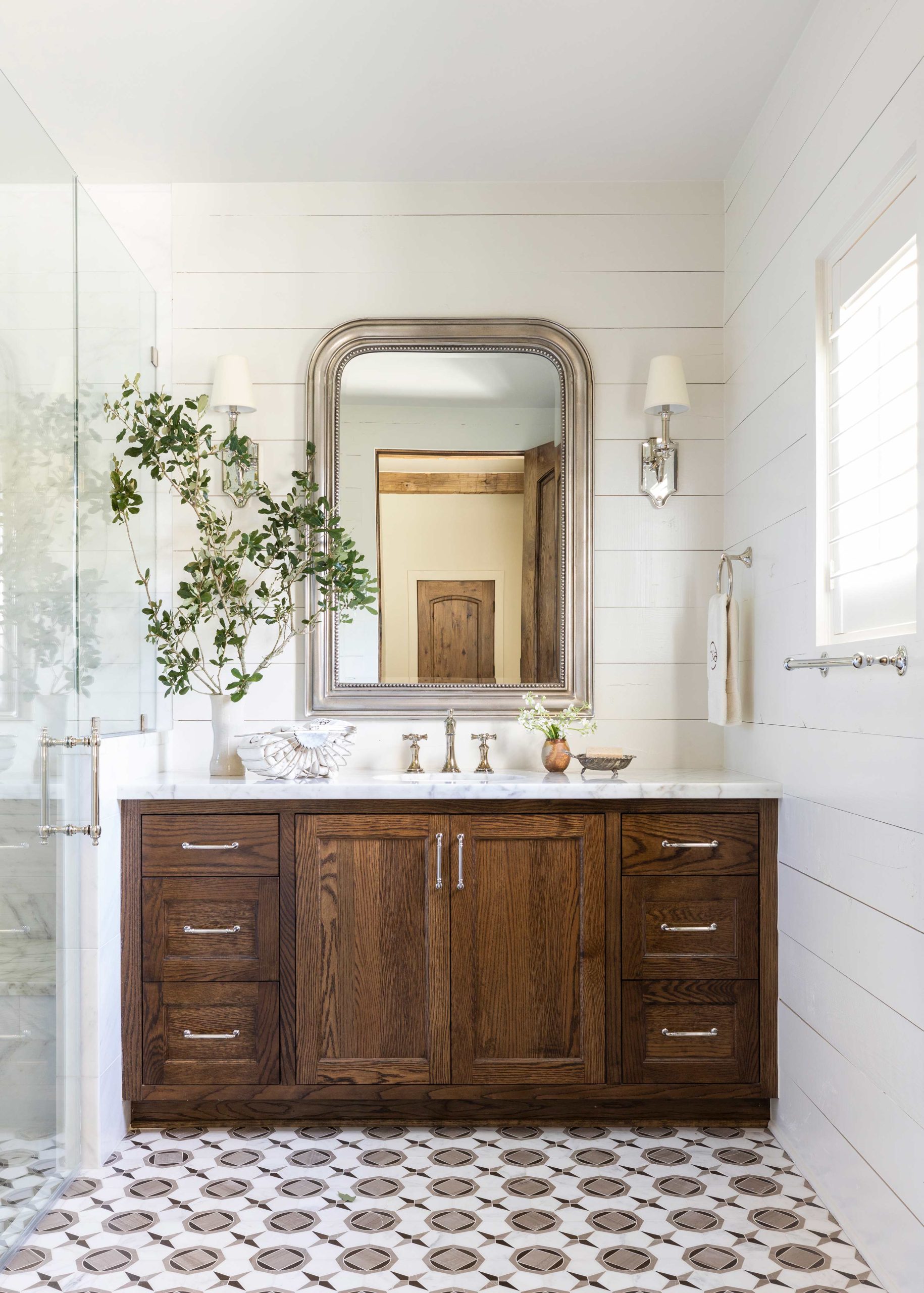 Antique Bathroom Mirror Natural Wood Vanity